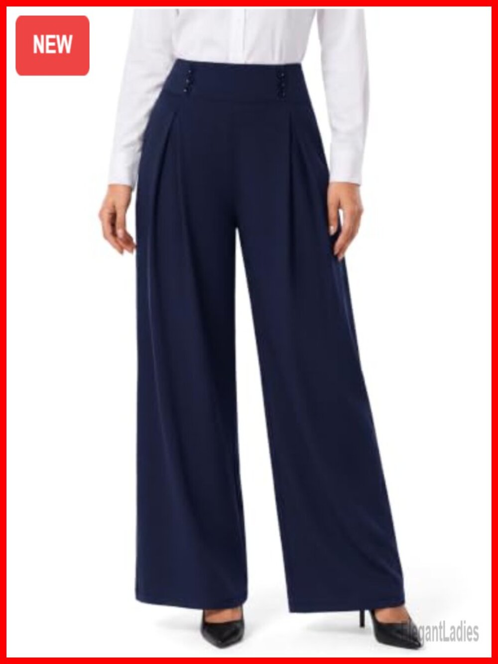 Wide Leg High Rise Pleated Business Casual Work Pants with Pockets